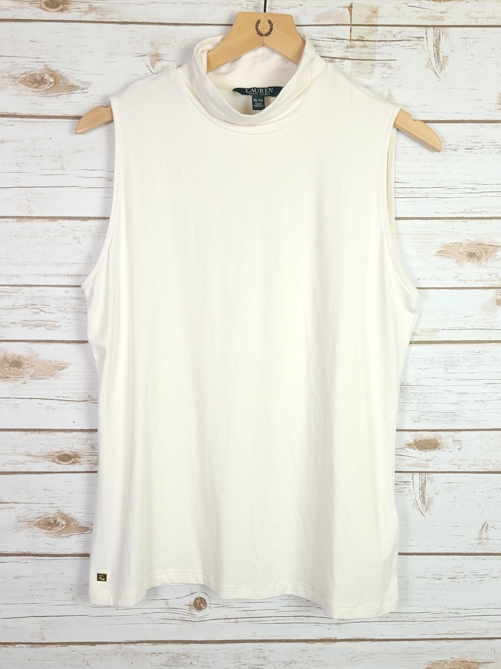 Lauren Ralph Lauren Top Xlarge Ivory Sleeveless Mock Neck